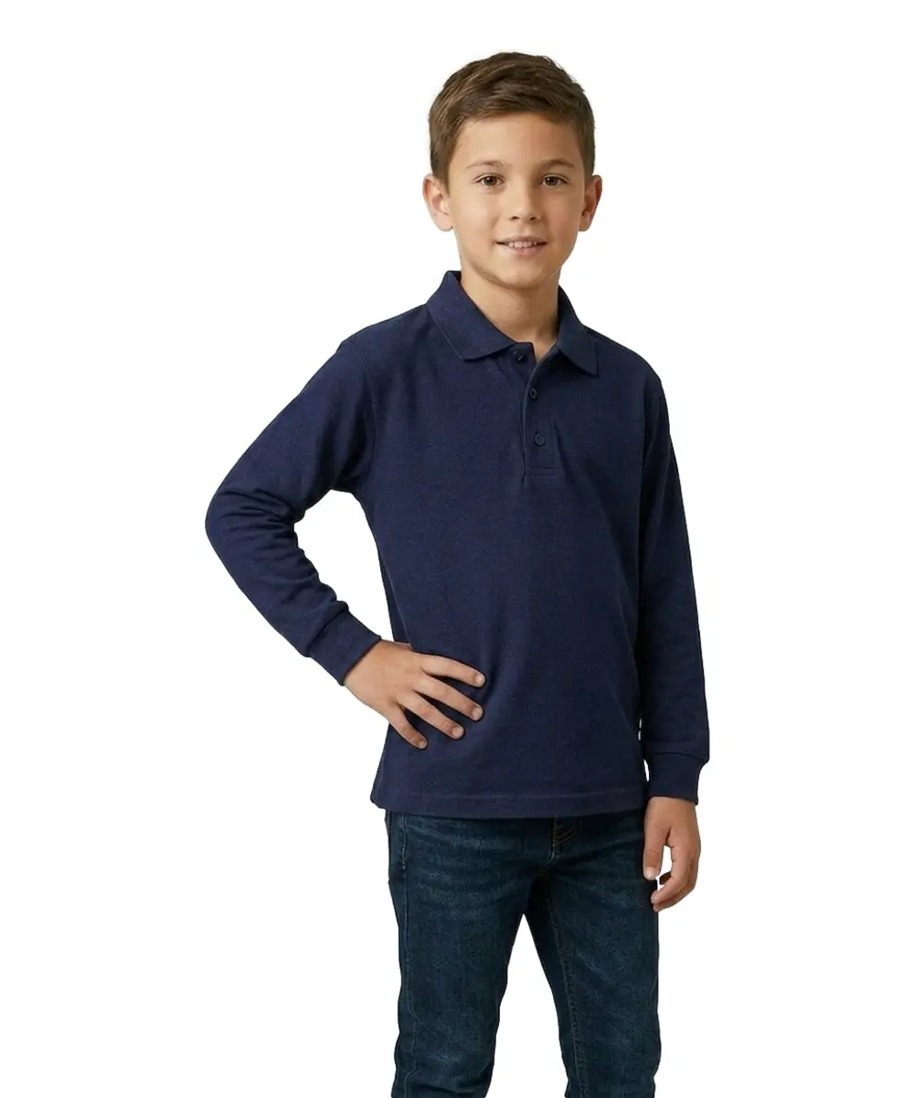 Boy's Premium Quality Uniform Pique Polo Shirt Long Sleeve Shirt Navy 5-18 BSU02