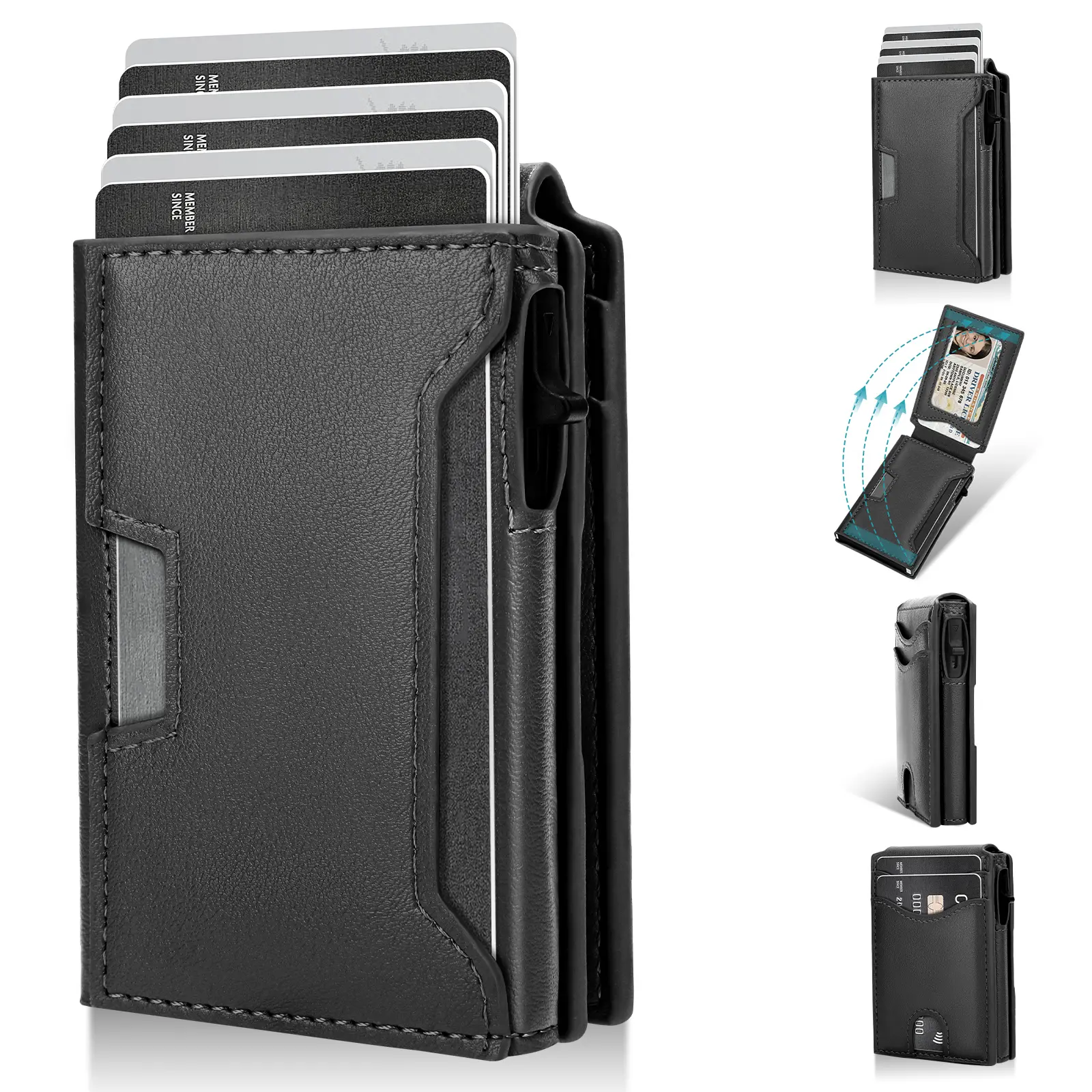 2026 Upgraded Pop Up Wallet for Men, RFID Blocking Leather Card Holder Wallet, Slim Minimalist Wallet with 7–11 Card Capacity & ID Window Bifold Wallet Pefect Gift