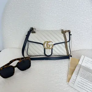 Pre-owned GUCCI Marmont 26, White with Blue Trim 16
