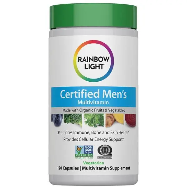 Rainbow Light Multivitamin for Men | 120 Capsules | Made with Organic Fruits and Vegetables | Supports Immune and Bone Health | Includes a Prebiotic & Probiotic Blend