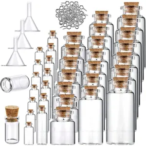 45 Pcs Medium Mini Glass Bottles with Cork Stoppers, Spell Jar Mini Glass Vials Potion Bottles Clear Wishing Jars with 50 Eye Screws 3 Funnels for Party Favors DIY Art Crafts Decoration