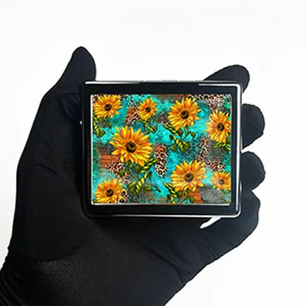 Sunflowers Wood 7 Days Chromed Shiny Silver Pill Organizer with Mirror Inside Has 8 Separate Compartments Rectangle 7 Days Pill Box Pill Case