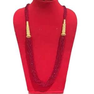 Traditional Nepali Gold Plated Hasuli Style Potey Necklace with Red Beads and Ornate Ends