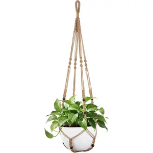 43 Inch Macrame  Hanger Large for up to 12 Inch Pot Extra Long Hanging  Holder No Tassels Hanging Planter Basket with  Beads for Indoor Outdoor  Decor, Brown