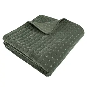 Velvet Stitch Green with White Quilted Throw - Levtex Home