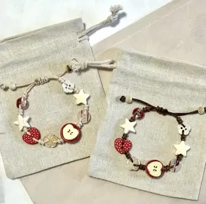 Adjustable Handmade Ceramic Apple Bracelet with Star Charms Chic Summer Jewelry for Ladies Adjustable Fit Vintage Elegant Resin Button Bracelet