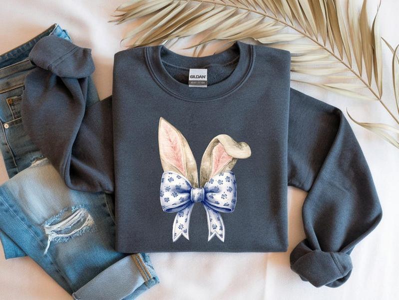 Easter Bunny Sweatshirt, Hoodie, T- Shirt, Cute Bunny Ears Bow Shirt, Spring Bunny Crewneck, Easter Outfit Top, Bunny Lover Gift, Cozy Graphic Shirt
