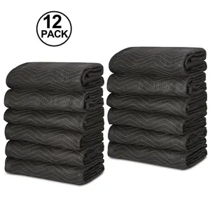 Zeny 12-Pack Heavy-Duty Padded Moving Packing Blankets, 80in x 72in, 65lb/Dz Black Non-Woven Polyester Cotton Furniture Pads for Hammock Camping & Outdoor Gear Protection