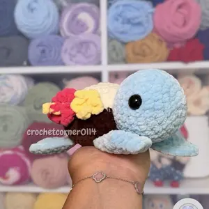 Handmade blue turtle crochet plushie