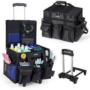 Large Rolling Bag with Wheels, with Detachable Trolley, Bags on Wheels for Housekeepers, Cart Supplies Organizer for Home, Car, (Black)