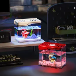 Transparent Mini Fish Tank Drop Resistant Shatterproof Turtle Tank Breathable Plastic Desktop Fish Tank Living Room