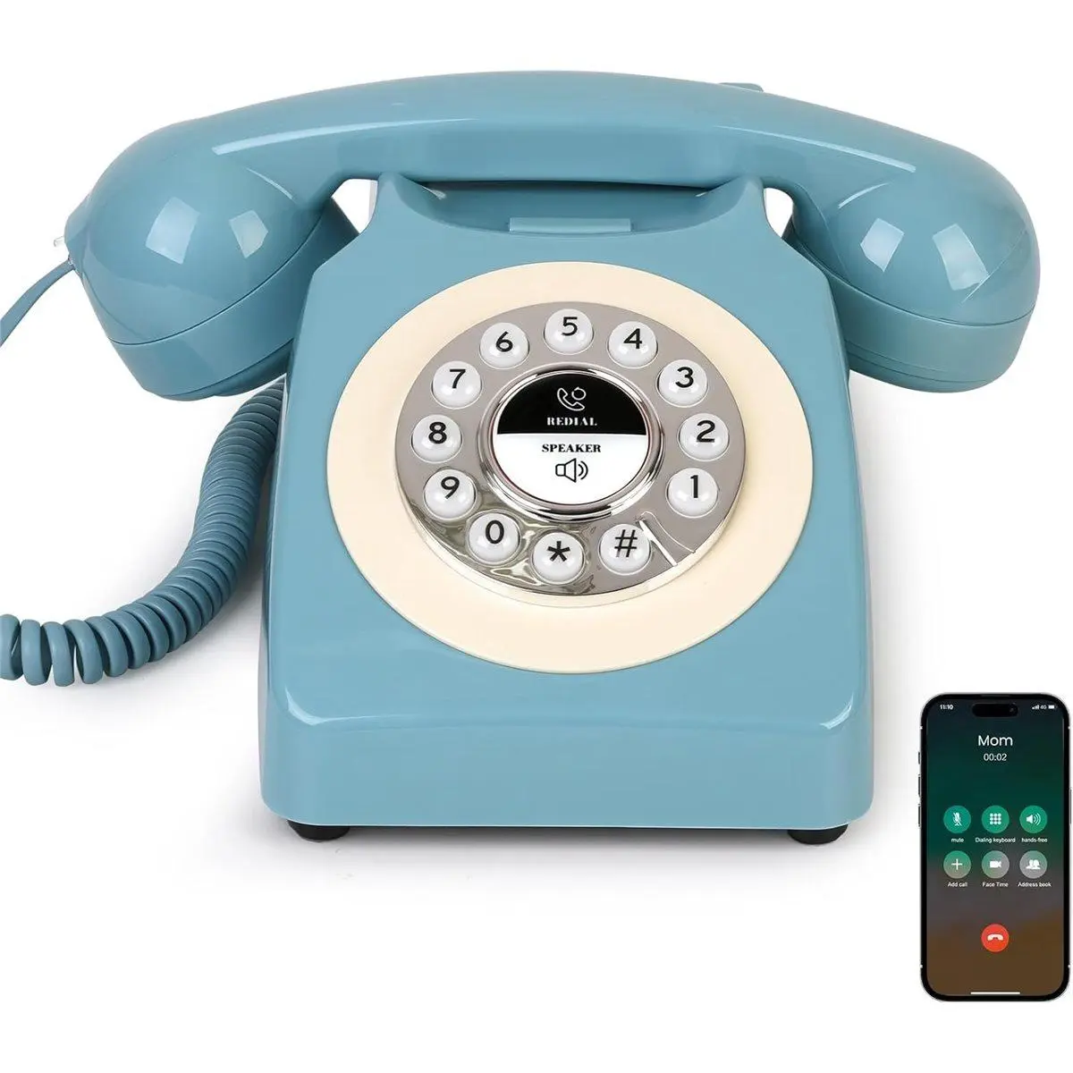 Retro Bluetooth Landline Phone with Handset & Speakerphone - Classic Cordless Desk/Home Telephone, USB Rechargeable
