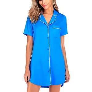Women’s Button Front Nighty Dress – Short Sleeve Loose Fit Sleepwear with Soft Stretchy Breathable Fabric, Minimalist Stylish Nightgown, Comfortable Home Clothes, Glam Lounge Wear, All-Season Pajama Dress, Stylish Gift