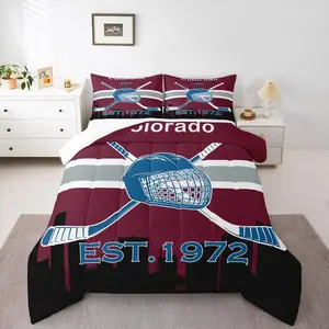 Hockey Comforter for Boys Girls,Ice Hockey Bedding Set for Winter Sports Fan,Ice Hockey Printed Comforter Set,Sports Game Duvet Insert