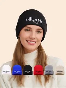 Unisex Milano Embroidered Knit Hat, Casual Outdoor Accessory, Fitted Fall & Winter Style, Perfect for Daily Wear