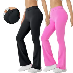 Women'S High-Waist Flare Pants, Stretchy Polyester Yoga Leggings for Fitness, Gym, and Workout - Quick-Dry, Comfort Fit, All-Season Wear, Gym Workout Essentials|Stretchy Fabric|Quickdry Fabric