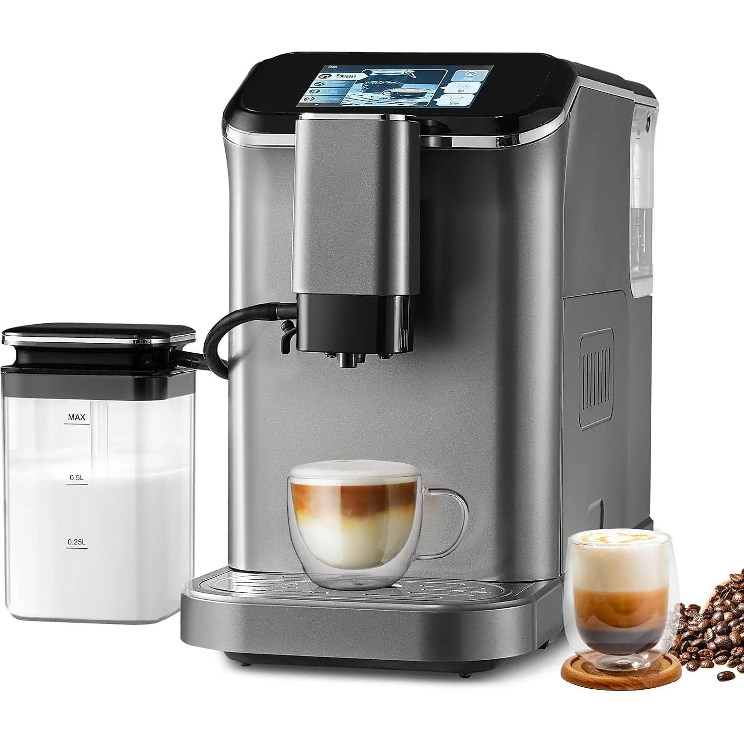 Spring New Arrivals Fully Automatic Espresso Machine - 20-Bar High-Pressure Extraction, TFT Touch Screen, 15 Grinding Levels Grinder, Automatic Milk Frother, Removable Milk Reservoir, Compact and Elegant Design, for Cappuccino, Home Use
