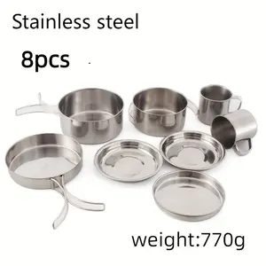 8pcs/set, Stainless Steel Pots, Portable Bowl Pot Set, Barbecue Cookware, Suitable For Outdoor Camping Cooking Christmas
