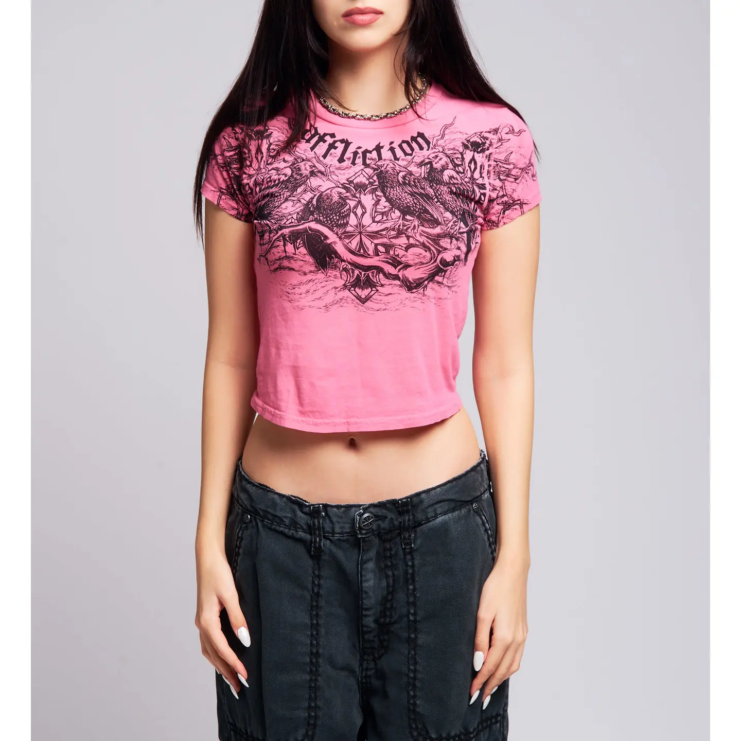 Affliction Women's Baby Tee Superstition