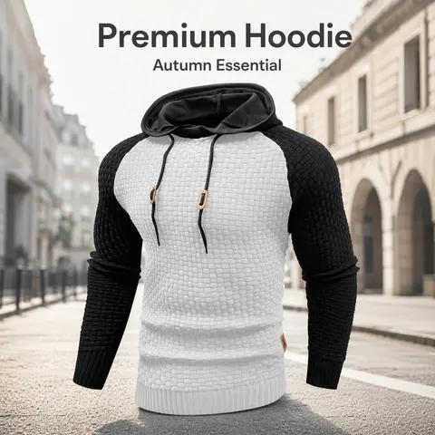 Zaitun Men's Hooded Sweatshirt Slim Fit Pullover Hoodie Casual Everyday Sports Top, 100% Polyester breathable medium-stretch waffle knit, long sleeve raglan, lightweight layering for spring/fall