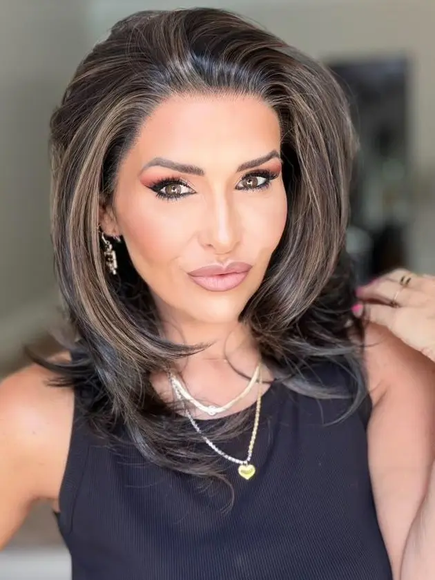 IMstyle Faye Tea Black Brown Highlight with Rooting Short Layer Cut Glueless Pre-plucked Natural Hairline 13*4 Lace Front Synthetic Wigs