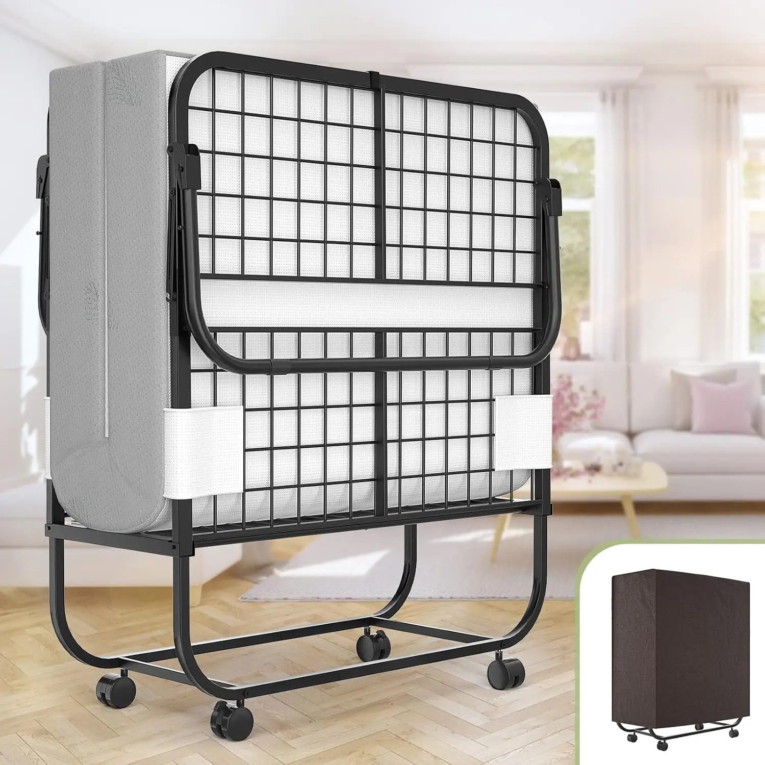 38 Inch Folding Bed with Memory Foam Mattress, foldable sofa bed，Frame Rollaway Bed, Perfect for Guests, Home Office, Camping, and Small Spaces unique