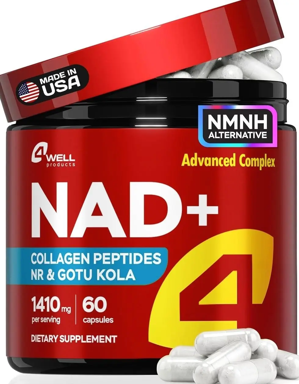 NAD Plus Supplement 1400mg - NMNH Supplement Alternative Supports Healthy Aging Complex with Nicotinamide Riboside & Gotu Kola, Collagen - Powerful NAD+ Formula for Energy, Skin & Cognitive, 60 Caps
