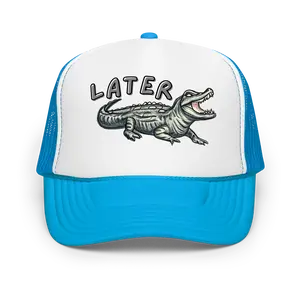 Later Gator Foam Trucker Hat - Snapback with Bold Gator Print Durable Polyester Front & Breathable Mesh Back Adjustable Fit Unisex Cap