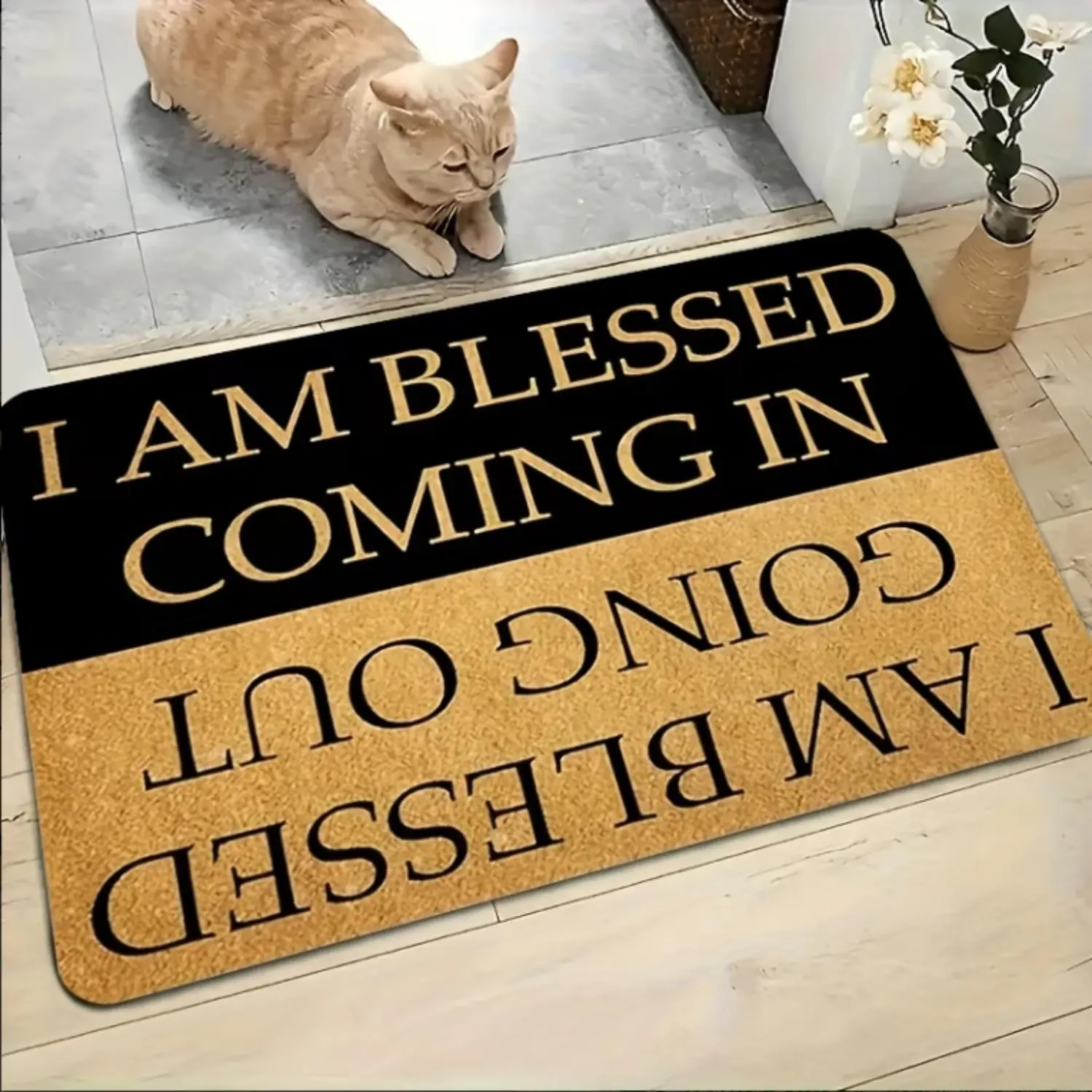 Blessing Letter Pattern Door Mat, Durable Soft Absorbent Stone Door Mat, outdoor Creative Room Decoration Rug, Suitable for Living Room, Bedroom, Dormitory Entry Mat