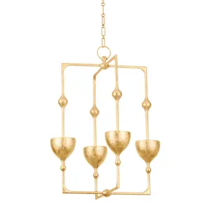 Antalya Large LED Lantern with Geometric Patterns, Gesso White or Vintage Gold Leaf Finish