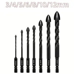 Concrete Drill Bit Set, Masonry Tile Drill Bits, Ceramic Hex Shank Drill Bits, Cross Carbide Tip Power Hand Tools for Drilling Wood Glass, Brick, Tile, Concrete, Plastic