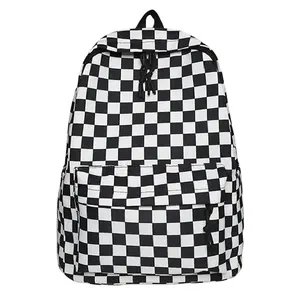 Black Check Me Out Backpack - Stylish Plaid Design with Zip Closure & Adjustable Shoulder Strap - Perfect for Everyday Use