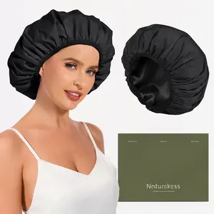 Naturekess Double-Layer Satin Shower Cap – Waterproof Outer Layer, Silky Inner Satin for Hair Protection, Frizz & Tangle-Free, Adjustable Fit
