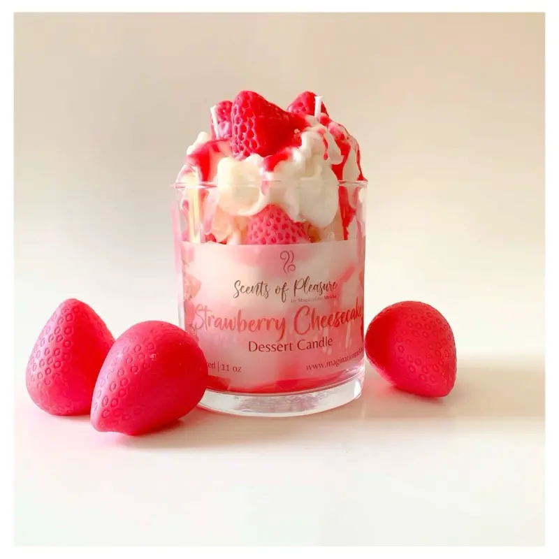 Scents of Pleasure Strawberry Cheesecake Dessert Candle Very Fragrant Food Candle Handmade Gift 11 oz
