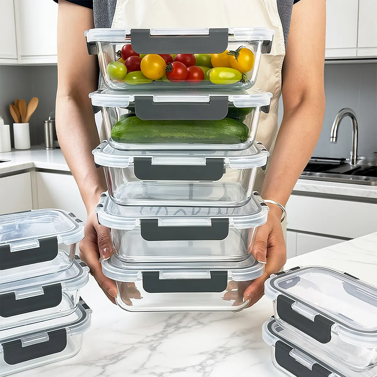 10-Pack Glass Storage Containers with Lids, Glass Meal Prep Containers Set, Airtight Lunch Containers with Lids, Microwave, Oven, Freezer and Dishwasher Safe, Gray summerwins