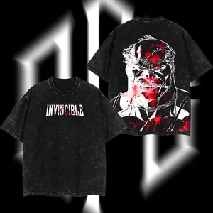 SuperStyle Limited Edition Conquest Viltrumite Invincible War Superhero Comics Double Print Lightweight Acid Washed Oversize Seamless Fabric Apparel, Men's Short-Sleeve Graphic Cotton Streetwear T-Shirt