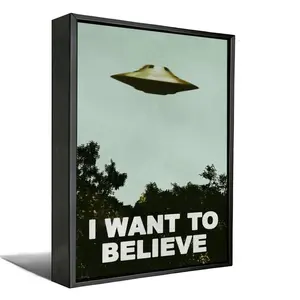 UFO Alien Canvas Wall Art - "I Want to Believe" Sci-Fi Retro Poster, Cool Dorm Bedroom Decor with Optional  Frame, Gift for Sci-Fi Fans