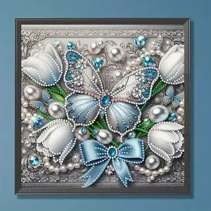 Butterfly & Tulip Pattern Diamond Arts Colorful Painting Kit without Frame, DIY 5D Diamond Arts Crafts Artwork for Wall Decor, Home Decor