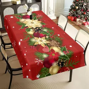 Durable Thick Christmas Tablecloth, Washable Reusable Fabric, Perfect for Home Kitchen Dining Party Decoration, Festive Holiday Decor