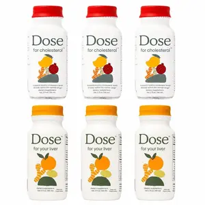 DOSE Wellness Shot Variety Pack 6 Bottles, 2 fl oz Each, Includes 3 Cholesterol Support Shots & 3 Liver Detox Shots, Heart Health & Liver Cleanse with Ginger, Turmeric & Lemon, Cold Pressed Daily Wellness Drink, Natural Energy Boost, Vegan