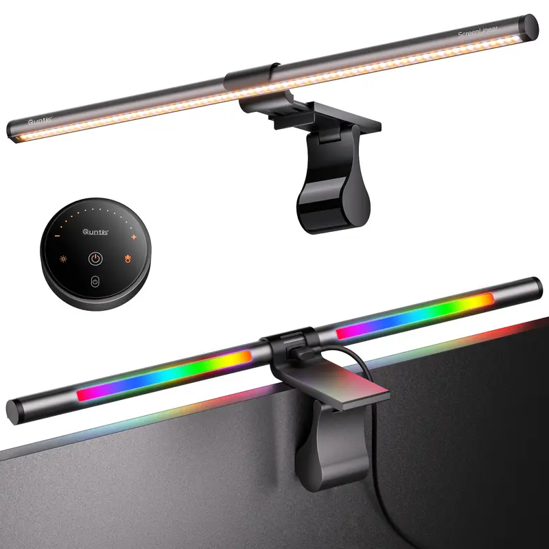 Quntis Gamezone Series Modern Aluminum LED Video Light, Adjustable Flicker-Free Indoor Light with RGB Backlight, 240 DIY Combos Desk Accessory for Flat/Curved/Ultrawide Monitors - 216 (20in) 144 LED Longevity