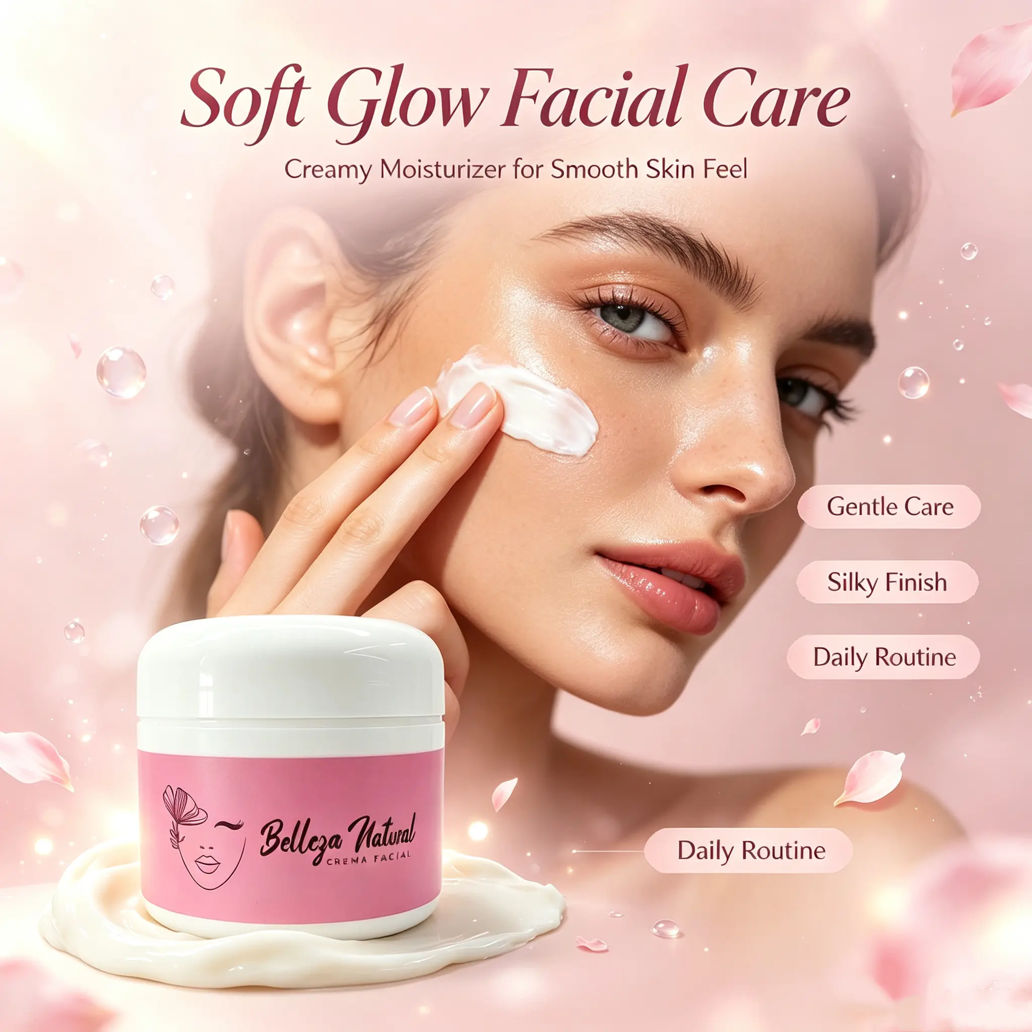 Belleza Natural Gentle Hydrating Facial Cream, Silky Smooth Daily Face Moisturizer for Soft Skin