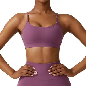 European and American style strapless backless fitness yoga top, suitable for outdoor wear, running bra, naked-feel quick-dry sports underwear bikini big chest
