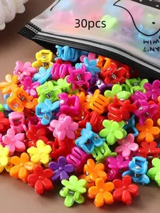 Cute Mixed Color Flower Design Hair Claw, Flower Hair Clip, 30pcs/set Summer 2024 Fashion Hair Accessories for Women & Girls, Mini Hair Claw Suitable for Daily Use, Hair Claws Set