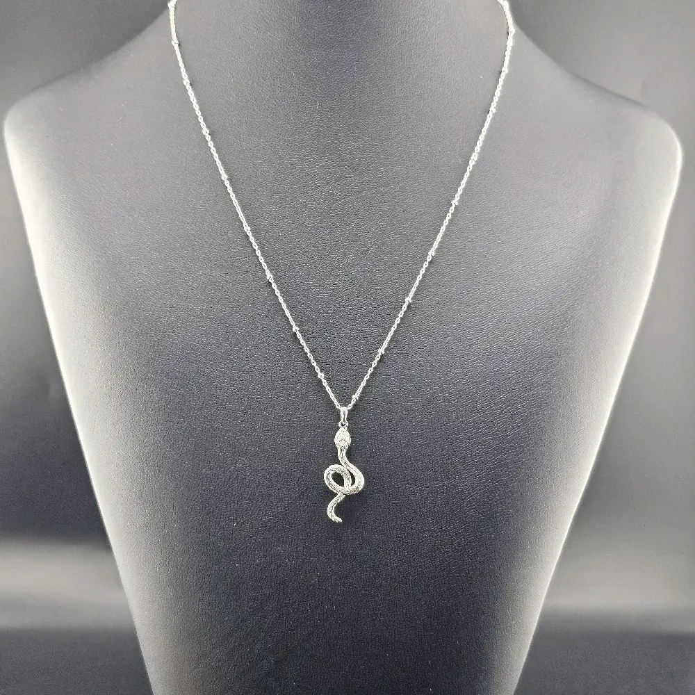 Silver Moissanite Necklace, 18-in Chain with Snake Pendant, Everyday Wear Jewelry for Female
