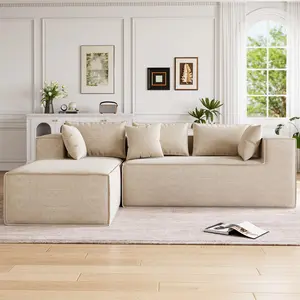 Garvee Beige Modular Sectional Couch for Living Room and Bedroom - Modern L Shaped Polyester Upholstered Sofa with High Density Foam, Includes Pillows, No Assembly Needed