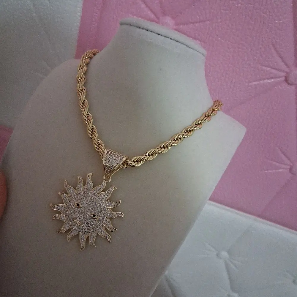 6.5 mm twisted chain 18 with sun pendant -14 k  gold laminated.