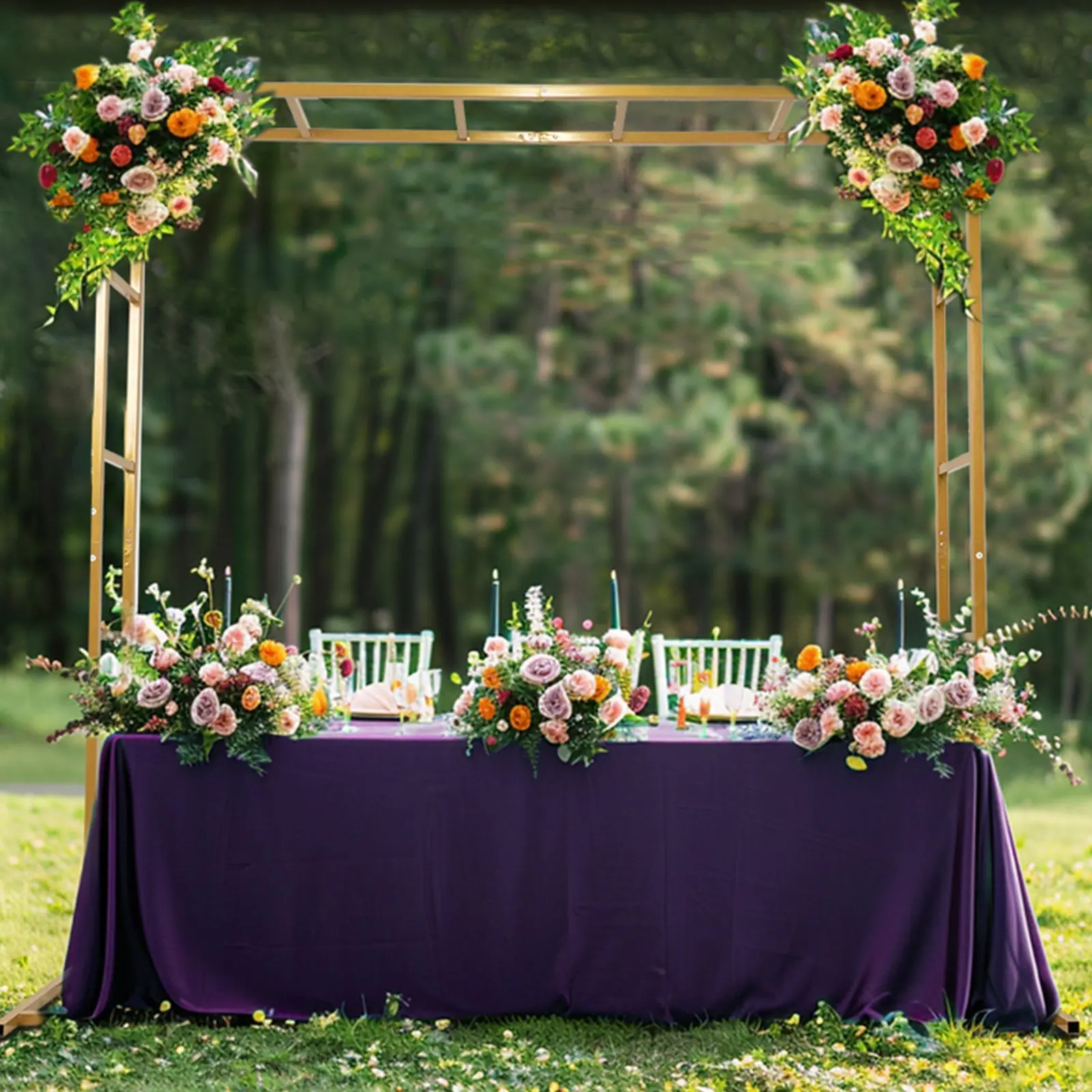 Gold Square Arbor - 6ft High Freestanding Over-the-Table Double-Frame Backdrop Stand for Floral Balloon Decor, Party Decorations, Wedding Events (6ftx6ft)