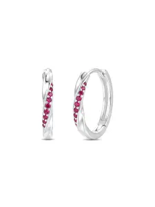 S925 Silver Pink Cubic Zirconia Huggie Earrings | Twisted Design Sparkling Hoop Earrings, Hypoallergenic Everyday Jewelry