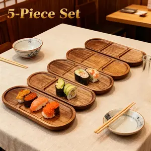 5PCS - Natural Wood Trays, Elliptical Serving Trays, Food-Grade Wooden Platters, Suitable for Various Festivals and Daily Restaurant Use, for Serving Food, Appetizers, Sushi, Desserts and Fruits - Kitchen and Dining Table Accessories, Home Entertainment,